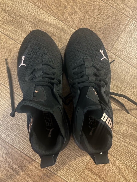 Puma Shoes - Puma Black Knit Sneakers with Light Pink Logo